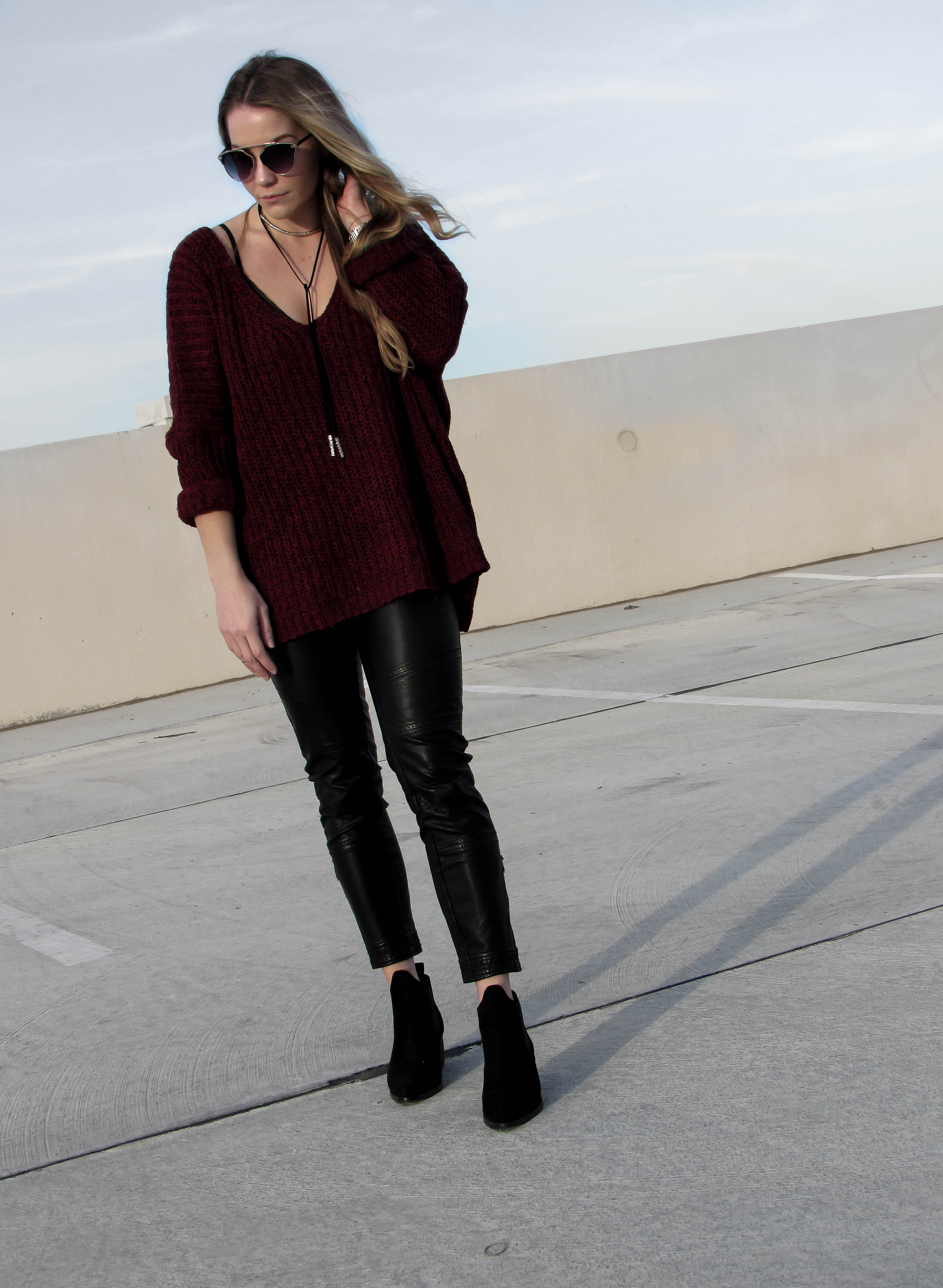 shein-burgundy-marled-knit-drop-shoulder-sweater